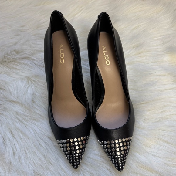 Aldo Craysa Silver Studded Pointed Heels Black - Picture 2 of 7